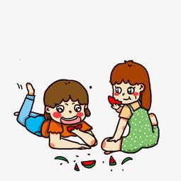 漫画小人吃瓜图片,漫画小人畅享夏日清凉